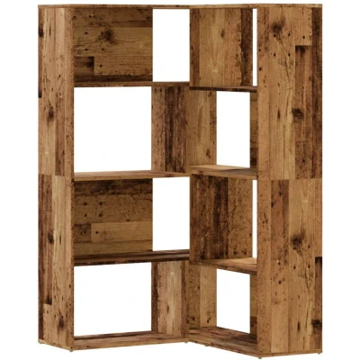 Paveikslėlis vidaXL Corner Bookcase 4-Tier Old Wood 85x85x140 cm Engineered