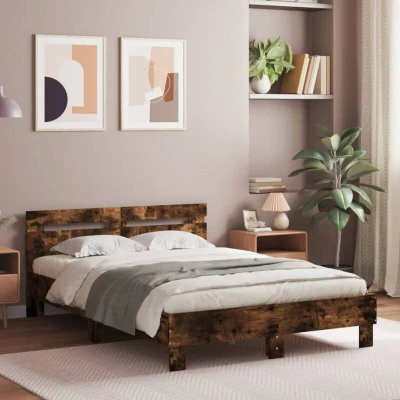 Paveikslėlis vidaXL Bed Frame with LED without Mattress Smoked Oak 120x190 cm Small Double