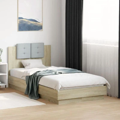 Paveikslėlis vidaXL Bed Frame with LED without Mattress Sonoma Oak 90x190 cm Single