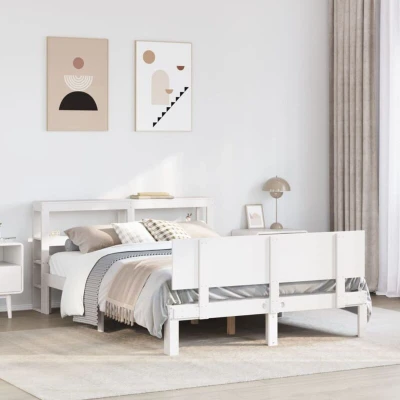 Paveikslėlis vidaXL Bed Frame with Headboard without Mattress White 140x200 cm