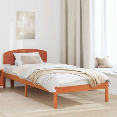 Paveikslėlis vidaXL Bed Frame with Headboard Wax Brown 80 x 200 cm Solid Pine Wood