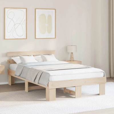 Paveikslėlis vidaXL Bed Frame with Headboard Natural 120 x 200 cm Solid Pine Wood