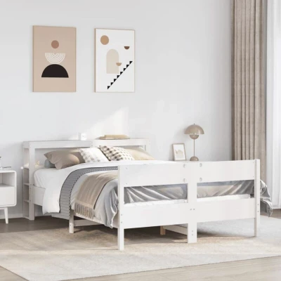 Paveikslėlis vidaXL Bed Frame without Mattress White 150x200 cm King Size Solid Wood Pine