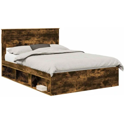 Paveikslėlis vidaXL Bed Frame Smoked Oak 160 x 200 cm Solid Pine Wood