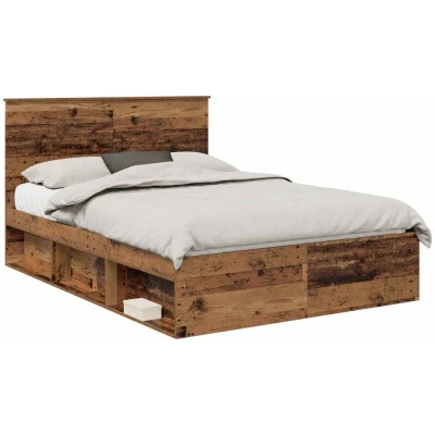 Paveikslėlis vidaXL Bed Frame with Headboard Old Wood 135 x 190 cm Solid Pine