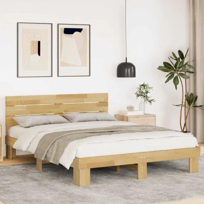Paveikslėlis vidaXL Bed Frame with Headboard without Mattress 160x200 cm Solid Wood Oak