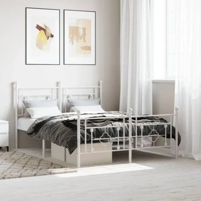 Paveikslėlis vidaXL Metal Bed Frame without Mattress with Footboard White 140x200cm