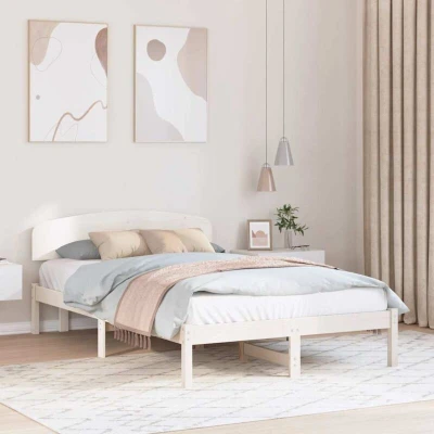 Paveikslėlis vidaXL Bed Frame with Headboard White 135 x 190 cm Solid Pine Wood