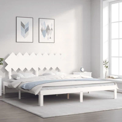 Paveikslėlis vidaXL Bed Frame without Mattress White Super King Size Solid Wood Pine