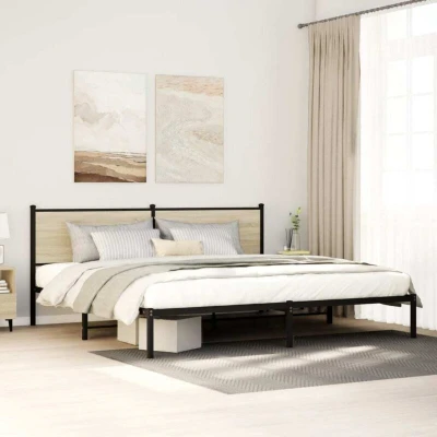 Paveikslėlis vidaXL Metal Bed Frame without Mattress Sonoma Oak 200x200 cm