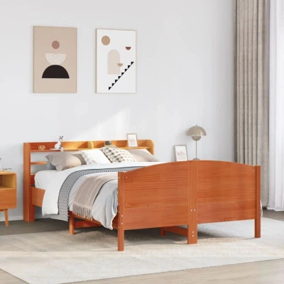 Paveikslėlis vidaXL Bed Frame without Mattress Wax Brown 135x190 cm Double Solid Wood Pine