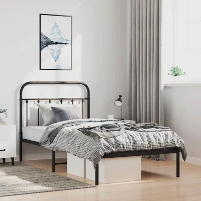 Paveikslėlis vidaXL Metal Bed Frame without Mattress with Headboard Black 100x190cm