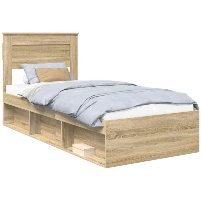 Paveikslėlis vidaXL Bed Frame with Headboard Sonoma Oak 90 x 200 cm Solid Pine Wood