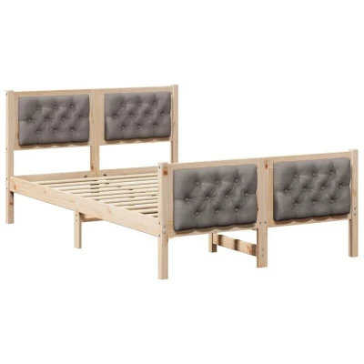 Paveikslėlis vidaXL Bed Frame with Headboard Taupe 135 x 190 cm Solid Pine Wood