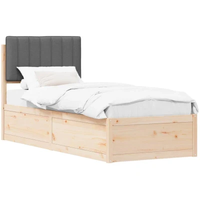 Paveikslėlis vidaXL Bed Frame with Upholstered Headboard Dark Grey 75 x 190 cm