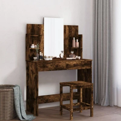 Paveikslėlis vidaXL Dressing Table with Mirror Smoked Oak 96x39x142 cm
