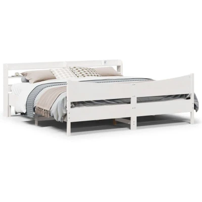 Paveikslėlis vidaXL Bed Frame with Headboard White 200x200 cm Solid Wood Pine