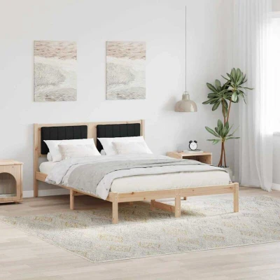 Paveikslėlis vidaXL Bed Frame with Upholstered Headboard Black 140 x 190 cm