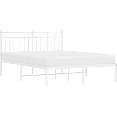 Paveikslėlis vidaXL Metal Bed Frame without Mattress with Headboard White 140x200cm