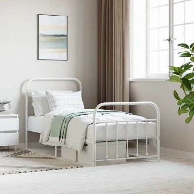 Paveikslėlis vidaXL Metal Bed Frame without Mattress with Footboard White 90x200cm