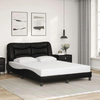 Paveikslėlis vidaXL Bed Frame without Mattress "Hvar" Black 135x190 cm Double Faux Leather