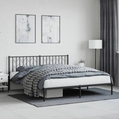 Paveikslėlis vidaXL Metal Bed Frame without Mattress with Headboard Black 180x200cm