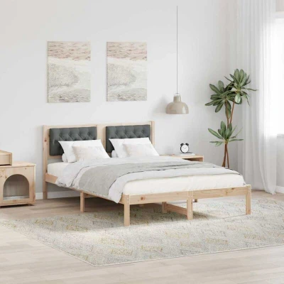 Paveikslėlis vidaXL Bed Frame with Headboard Dark Grey 150 x 200 cm Solid Pine Wood
