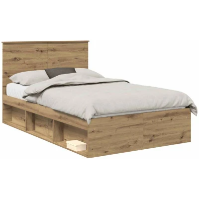 Paveikslėlis vidaXL Bed Frame Artisian Oak 120 x 190 cm Solid Pine Wood