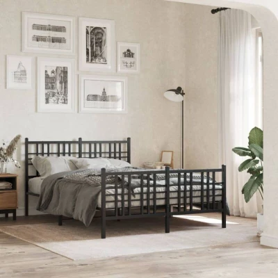 Paveikslėlis vidaXL Metal Bed Frame without Mattress with Footboard Black 120x190cm