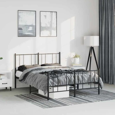 Paveikslėlis vidaXL Metal Bed Frame without Mattress with Footboard Black 135x190cm