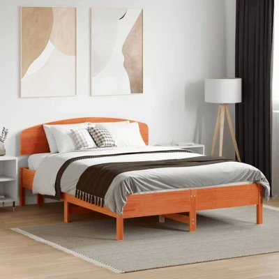 Paveikslėlis vidaXL Bed Frame without Mattress Wax Brown 140x190 cm Solid Wood Pine