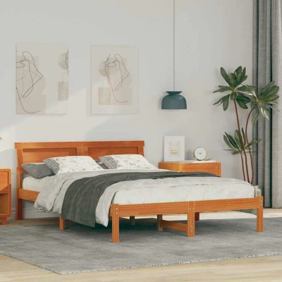 Paveikslėlis vidaXL Bed Frame with Headboard Wax Brown 135 x 190 cm Solid Pine Wood