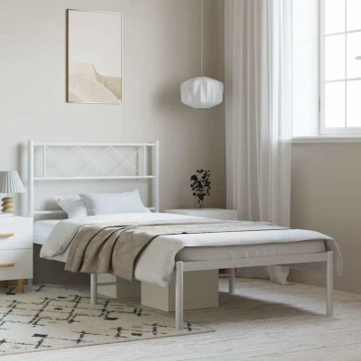Paveikslėlis vidaXL Metal Bed Frame without Mattress with Headboard White 100x200cm