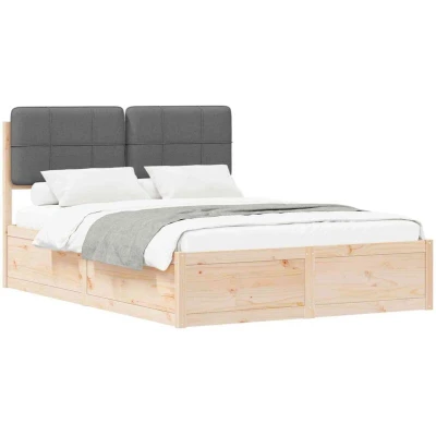 Paveikslėlis vidaXL Bed Frame with Upholstered Headboard Dark Grey 140 x 190 cm