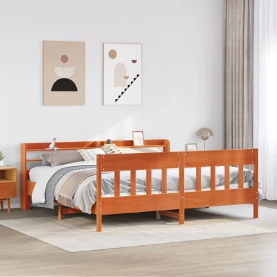 Paveikslėlis vidaXL Bed Frame without Mattress Wax Brown 180x200 cm Super King Solid Wood Pine