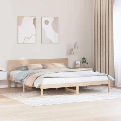 Paveikslėlis vidaXL Bed Frame with Headboard Natural 180 x 200 cm Solid Pine Wood
