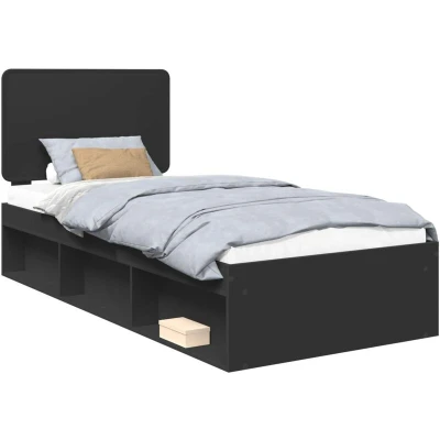 Paveikslėlis vidaXL Bed Frame with Headboard Black 100 x 200 cm Solid Pine Wood