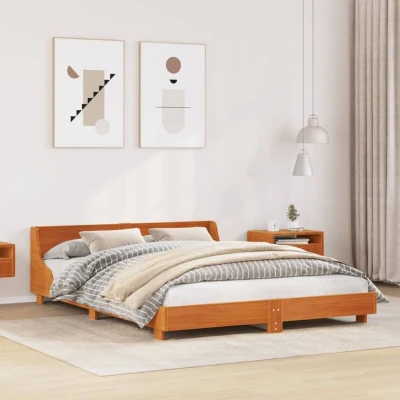 Paveikslėlis vidaXL Bed Frame without Mattress Wax Brown 140x190 cm Solid Wood Pine