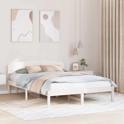 Paveikslėlis vidaXL Bed Frame with Headboard White 160 x 200 cm Solid Pine Wood