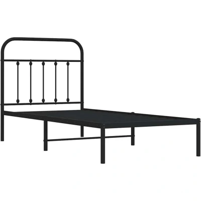 Paveikslėlis vidaXL Metal Bed Frame without Mattress with Headboard Black 90x190cm