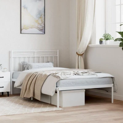 Paveikslėlis vidaXL Metal Bed Frame without Mattress with Headboard White 107x203cm