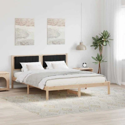 Paveikslėlis vidaXL Bed Frame with Upholstered Headboard Black 160 x 200 cm