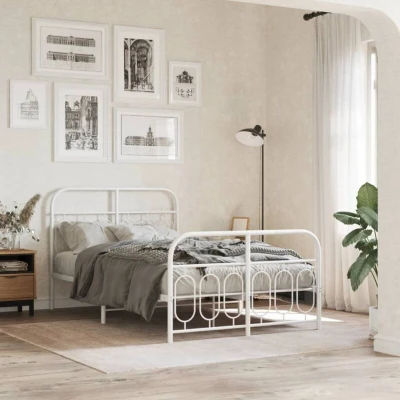 Paveikslėlis vidaXL Metal Bed Frame without Mattress with Footboard White 120x190cm