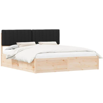 Paveikslėlis vidaXL Bed Frame with Upholstered Headboard Black 180 x 200 cm