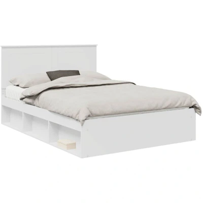 Paveikslėlis vidaXL Bed Frame with Headboard White 150 x 200 cm Solid Pine Wood