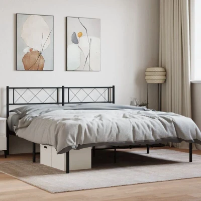 Paveikslėlis vidaXL Metal Bed Frame without Mattress with Headboard Black 120x190cm