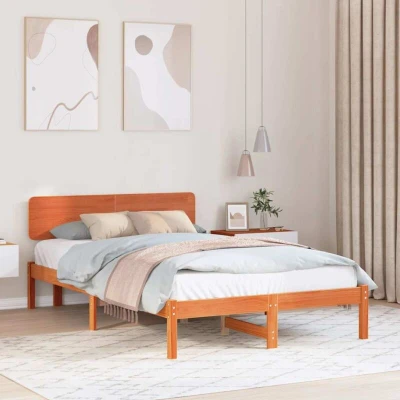 Paveikslėlis vidaXL Bed Frame with Headboard Wax Brown 120 x 200 cm Solid Pine Wood