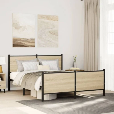 Paveikslėlis vidaXL Metal Bed Frame without Mattress Sonoma Oak 150x200 cm King Size