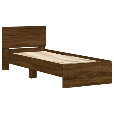 Paveikslėlis vidaXL Bed Frame without Mattress with LED Lights Brown Oak 90x190 cm Single