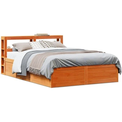 Paveikslėlis vidaXL Bed Frame with Headboard Wax Brown 140x190 cm Solid Wood Pine